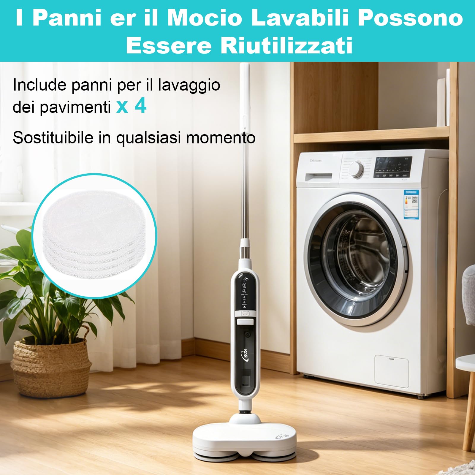 KOK 10-in-1 Scopa a Vapore, Mop a Vapore con Funzione Rotante, Vapore ad alta temperatura, 500 ml Capacità, 15 Accessori, 10 secondi Riscaldamento, per camere da letto, cucine e soggiorni
