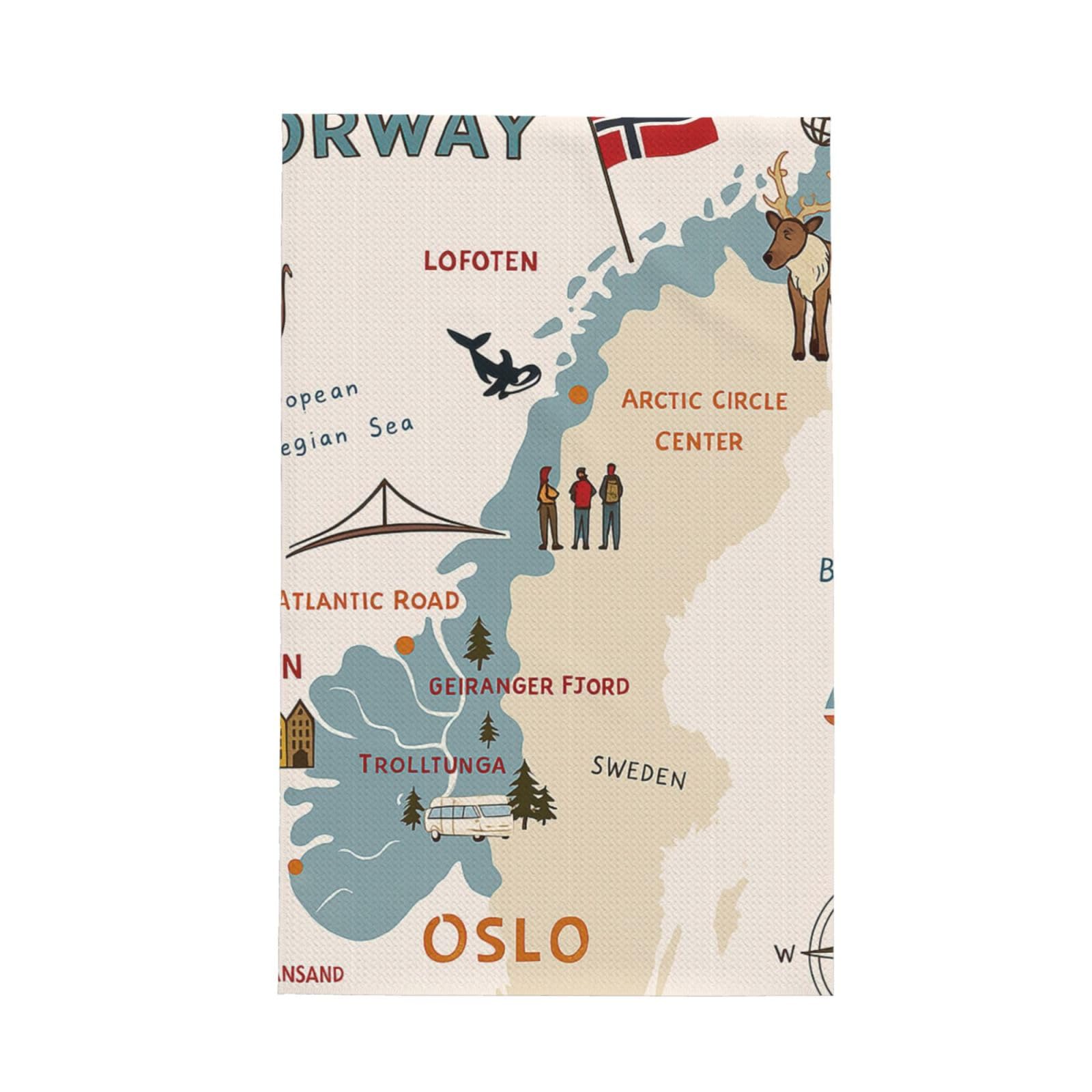 Xxahnbm Black Norway Map With Various Icons Print Waffle Kitchen Towel,Absorbent Hand Towel