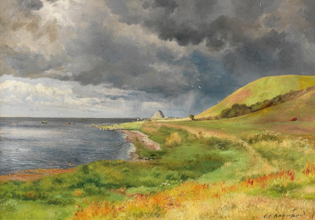 Fizdi - Framed Canvas Wall Painting - Falling Shower On The Danish Coast (1894) By Carl Frederik Aagaard - Art Print for Home & Office Wall Decor.|36 Inches X 25.7 Inches||PRT_10424-36-26|