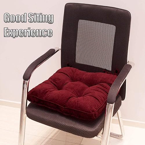 Miniatura 6 de Nathime Almohadilla suave de pana para silla de patio al aire libre con lazos, cojín para sillas de comedor interiores, 18 x 18 x 3.6 pulgadas,