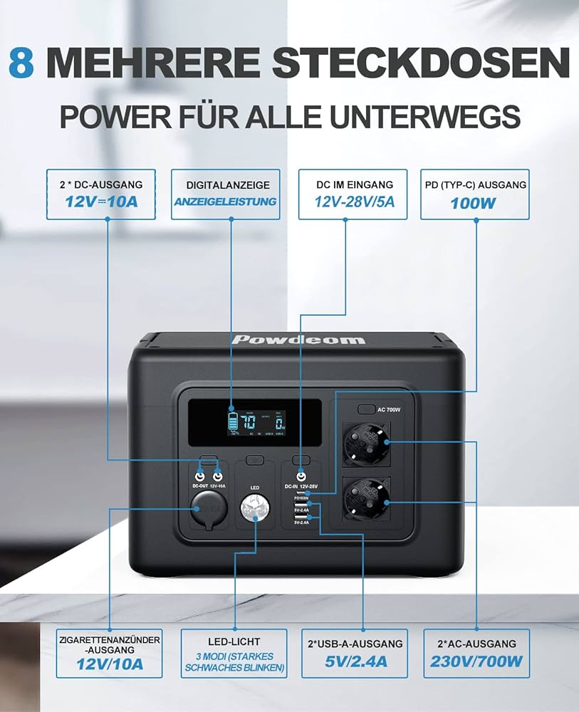 新品 Powdeom ポータブル電源、大容量 614Wh/700W 1.4時間フル