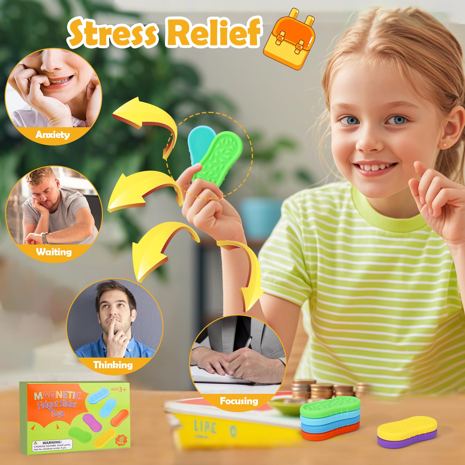 Stress Fidget Snapklik.com : BUSOHA Silicone Magnetic Fidget Slider Toys - Relieve ...