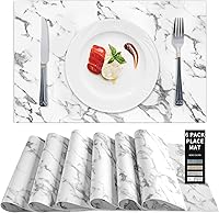 Vista 17 de Juego de 2 manteles individuales y posavasos de piel sintética, redondos de cuero para mesa de comedor, resistentes al calor, antideslizantes