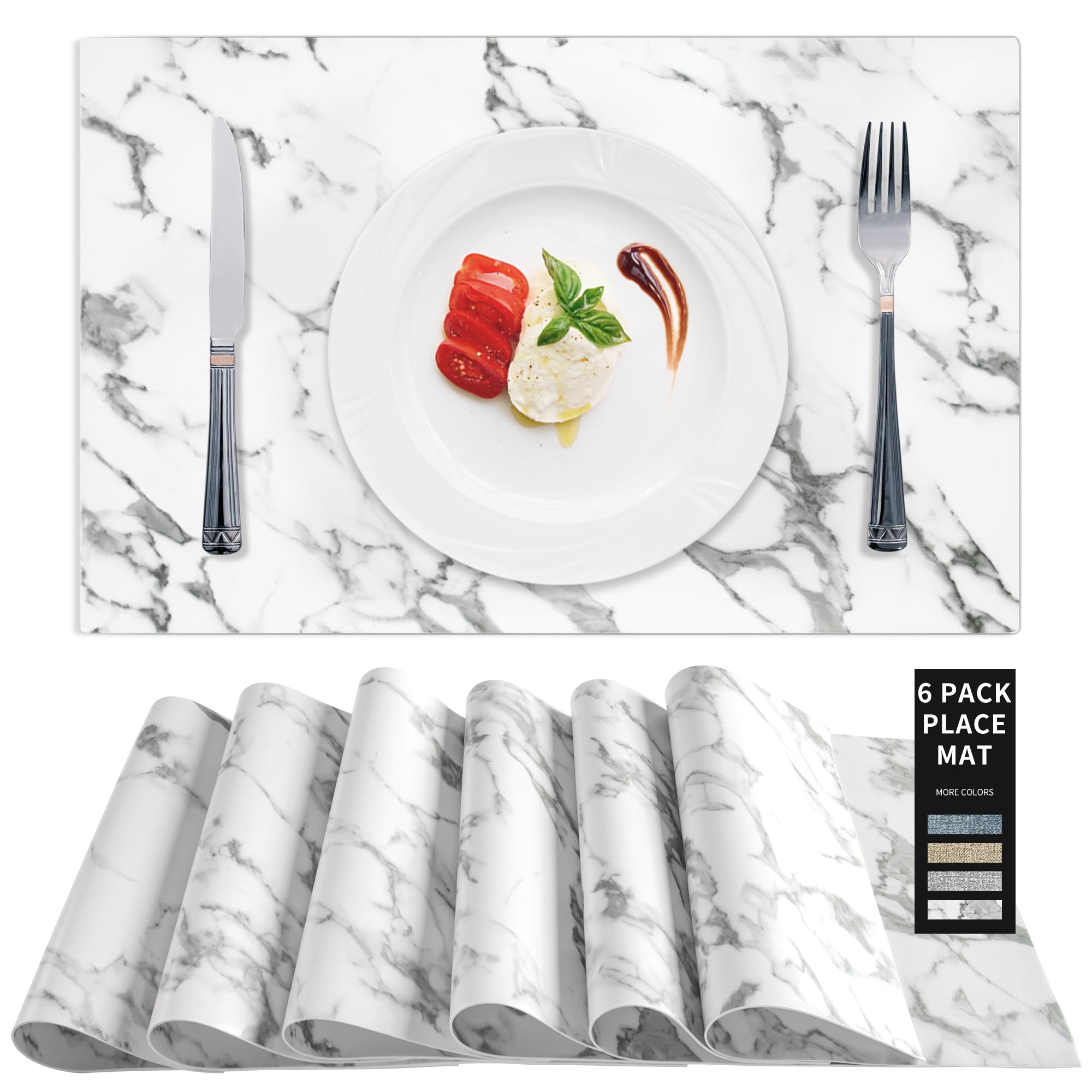 Leather Placemats Set of 6, Marble Placemats for Dinner Table Mats Heat Resistant Placemats Washable Insulation Table Mat Kitchen Marble Place Mats
