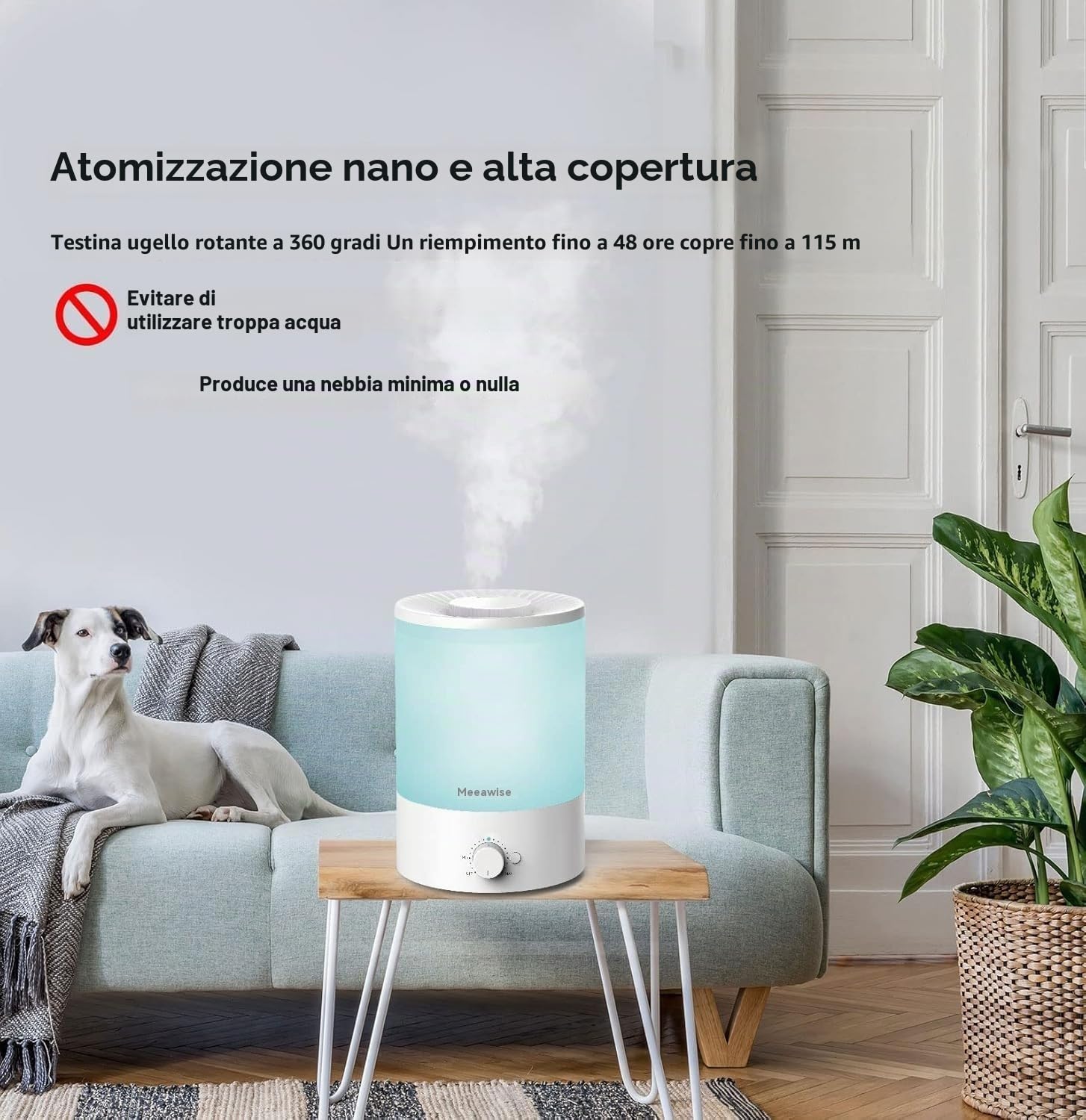 Umidificatore a ultrasuoni a nebbia fredda MEGAWISE da 3,5 l - Umidificatore silenzioso con riempimento dall'alto, vassoio per oli essenziali e luce notturna a 7 colori