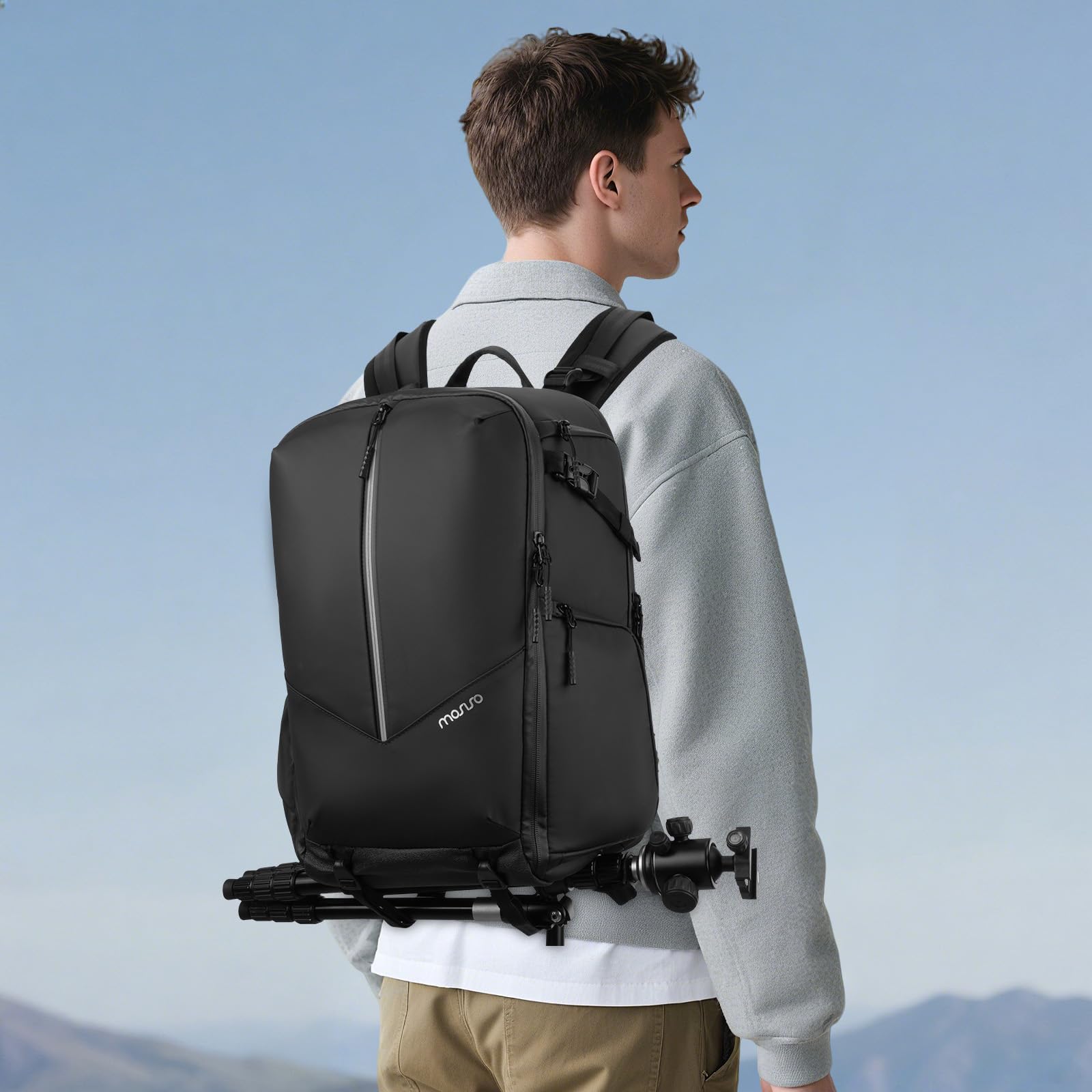 MOSISO Mochila Impermeable Cámara, DSLR/SLR/Mirrorless Mochila Gran Cámara Bolsa Fotografía con Cubierta la Lluvia&Compartimento Portátil 16 pulgadas&Soporte Trípode&Bolsillo Vertical Frontal,Negro