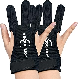 IndoorJoy Archery Gloves - Three Finger Protective Gloves for Men, Women, Teenagers and Adults - Beginner Archery Accessories for Hunting, with Leather Finger Guards,Finger Tabs
