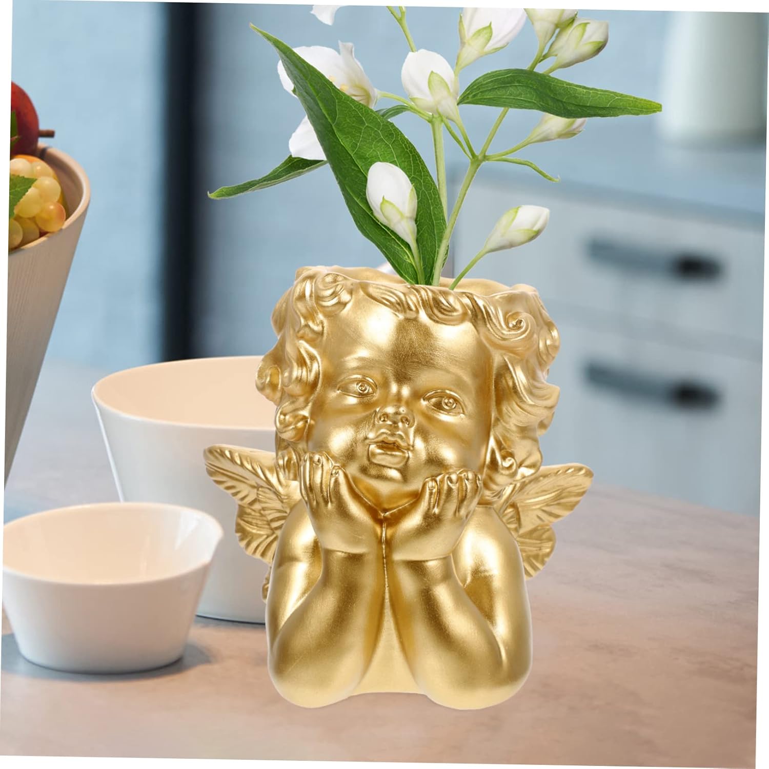 Toyvian Adorable Angel Planter for Succulents and Flowers Decorative Resin Flower Pot Drainage for Home and Garden Decor