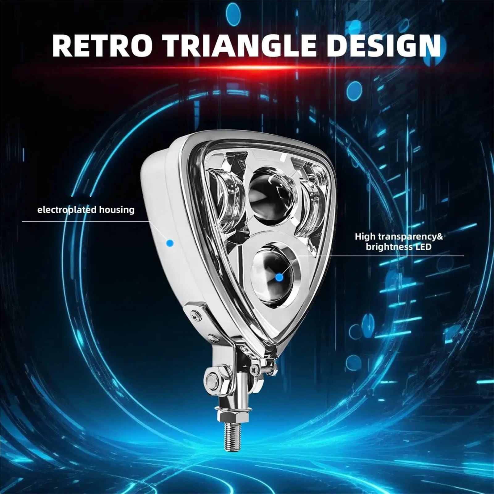 MESKEL Moto Faros Auxiliares para Turismo para Café para Racer para Chopper para Bobber Soporte De Conexión para Luz LED Triangular Doble Motocicleta | Only Bracket