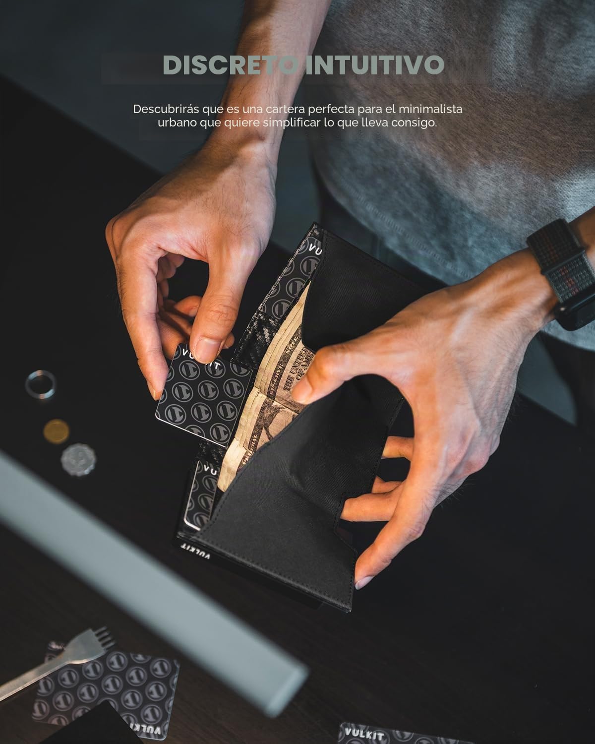 VULKIT Carteras para Hombre Pop Up RFID Bloqueo Cartera Tarjetero Hombre Piel Tarjeteros Monedero con Porta Monedas Tríptico Billeteras para Billetes, Fibra de Carbono