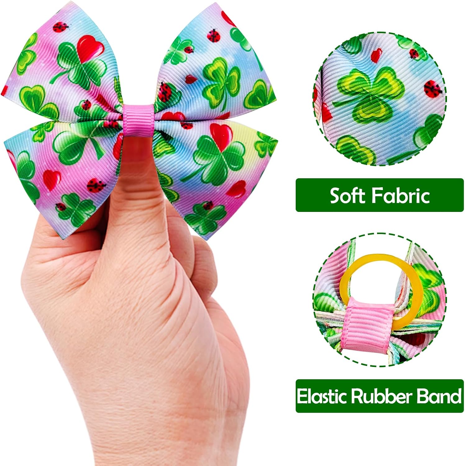 24PCS St Patrick's Day Dog Hair Bows with Rubber Band for Large Dogs image 4