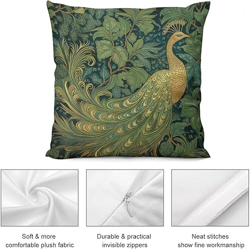 Miniatura 8 de Fundas de almohada de terciopelo color aguamarina y verde, funda de cojín floral de pavo real dorado de 24 x 24 pulgadas, estilo chinoiserie, funda