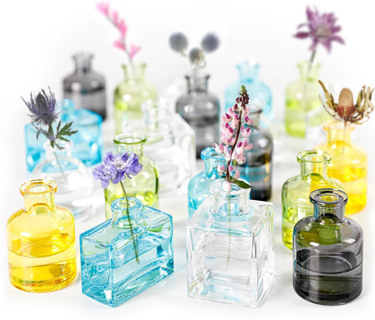 Small Mini Flower Vases Set of 20 Colorful Glass Bud