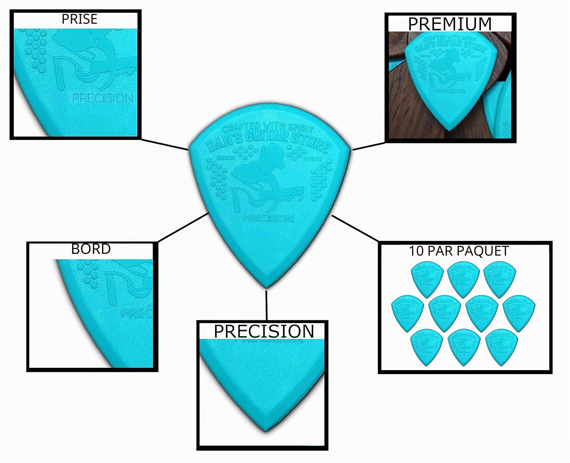 The Precision Pick – Lot de 10 médiators de qualité supérieure à haute adhérence extra précision haute visibilité de Dans Guitar Store