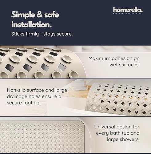 Miniatura 4 de homerella Tapete antideslizante para bañera de 35 x 16 pulgadas, incluye ganchos para secar, extra largo, 100% libre de BPA, tapete de ducha