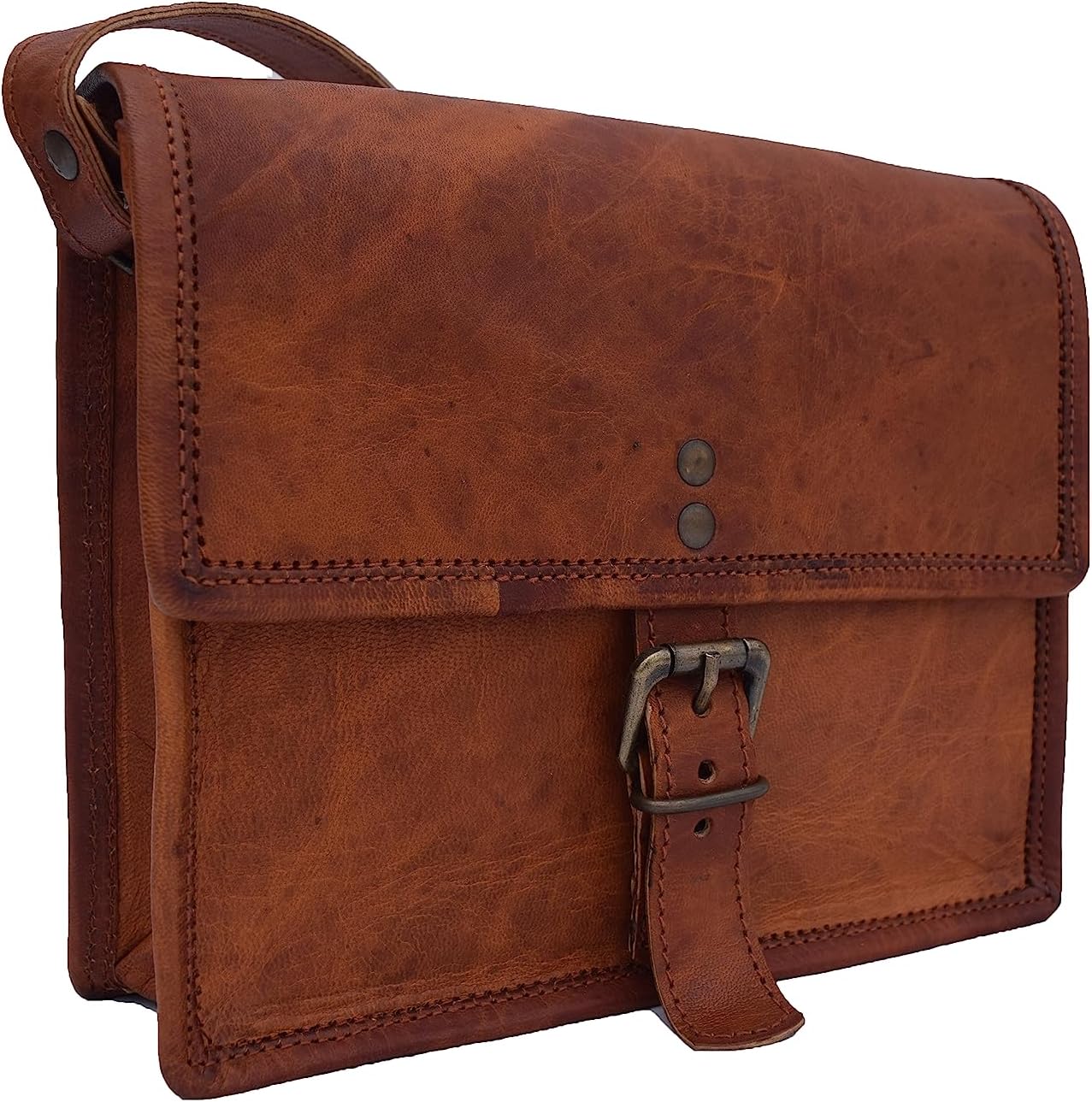 9 Inch Handmade Vintage Full Grain Leather Crossbody Sling Bag Men Women Unisex Teens Purse Wallet Satchel Handbag Messenger Bags
