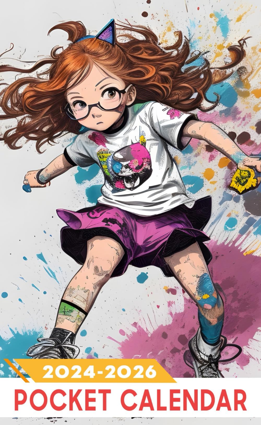 Pocket Calendar 2024 - 2026 With Moon Phase: Three-Year Monthly Planner for Purse , 36 Months from January 2024 to December 2026 | Colorful graffiti illustration | Little girl with No Face