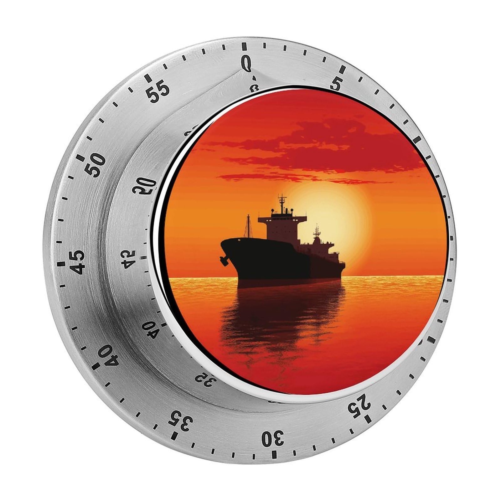 Adfgyerh Style Silhouette Of The Tanker Ship On Red Sunrise Timer For Cooking, Kitchen Timer Magnetic No Batteries Required, Mechanical Timer With Loud Alarm, For Fitness Baking Exercise Oven