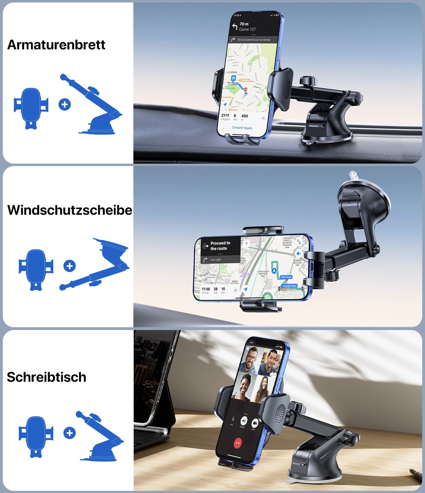 Miracase Support de téléphone Portable pour Voiture [Ventouse améliorée 2025] Support de téléphone Portable pour Voiture Rotatif à 360° pour Tableau de Bord, Pare-Brise de Voiture, pour iPhone Galaxy
