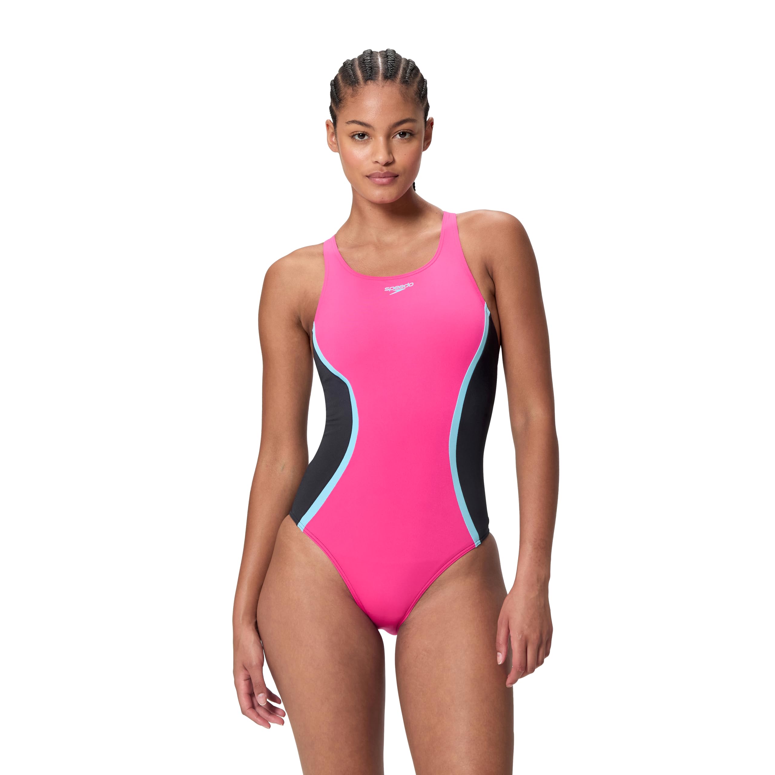 Speedo Womens Solid Splice Medalist One Piece - Pink