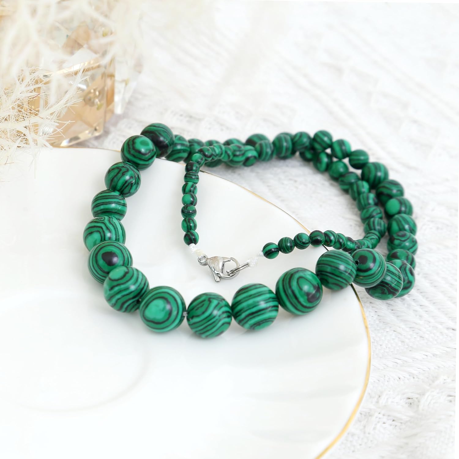 Made by Nami Malachite Necklace for Women Natural Green Gemstone Beads Protection Necklace - Image 5