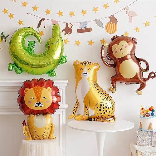 Miniatura 3 de 9 globos de papel de aluminio con forma de jirafa, elefante, selva, helio, mono, león, cebra, jirafa, leopardo, cocodrilo, abeja, zorro, animales,