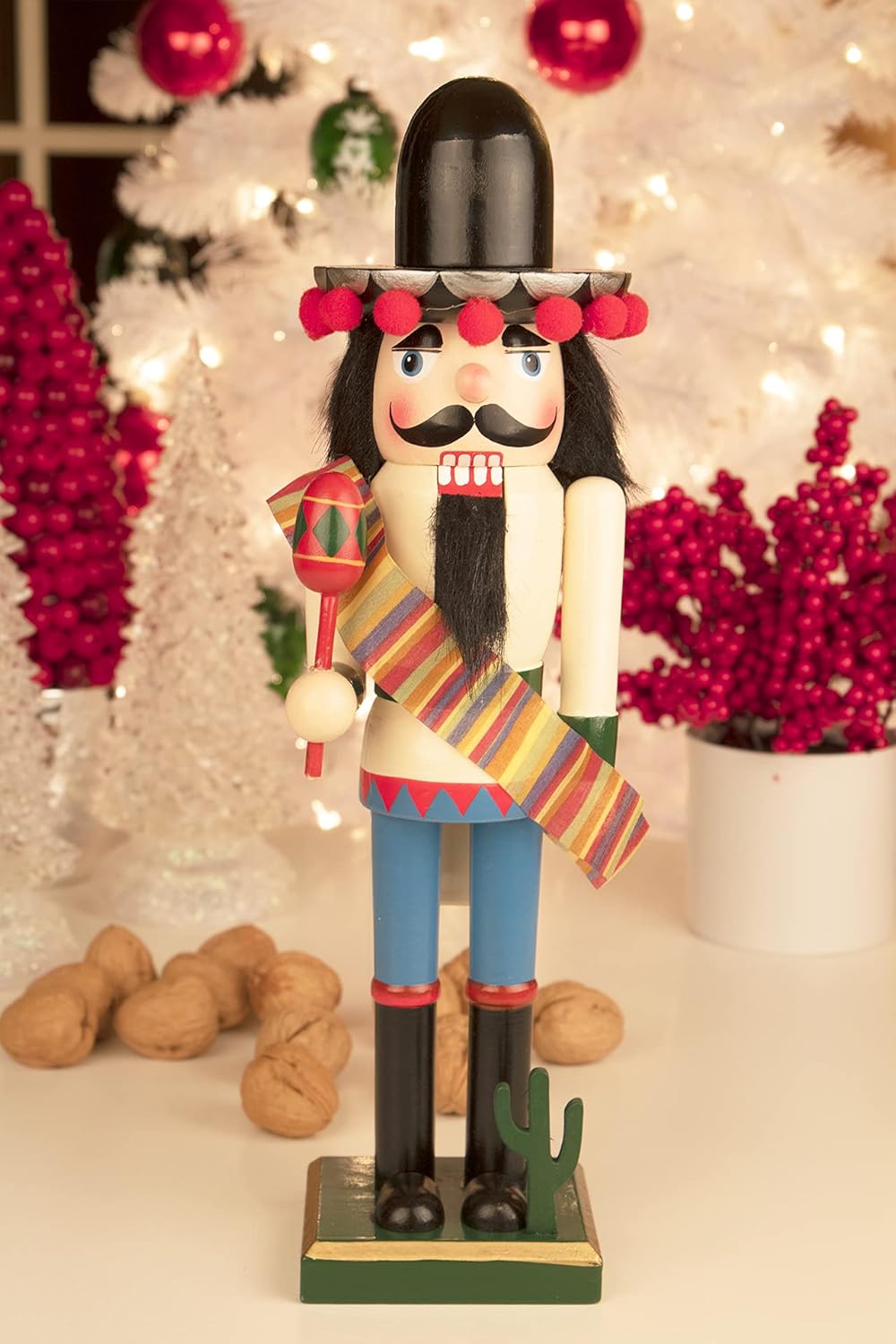 Clever Creations Mexican 14 Inch Traditional Wooden Nutcracker, Festive Christmas Décor for Shelves and Tables