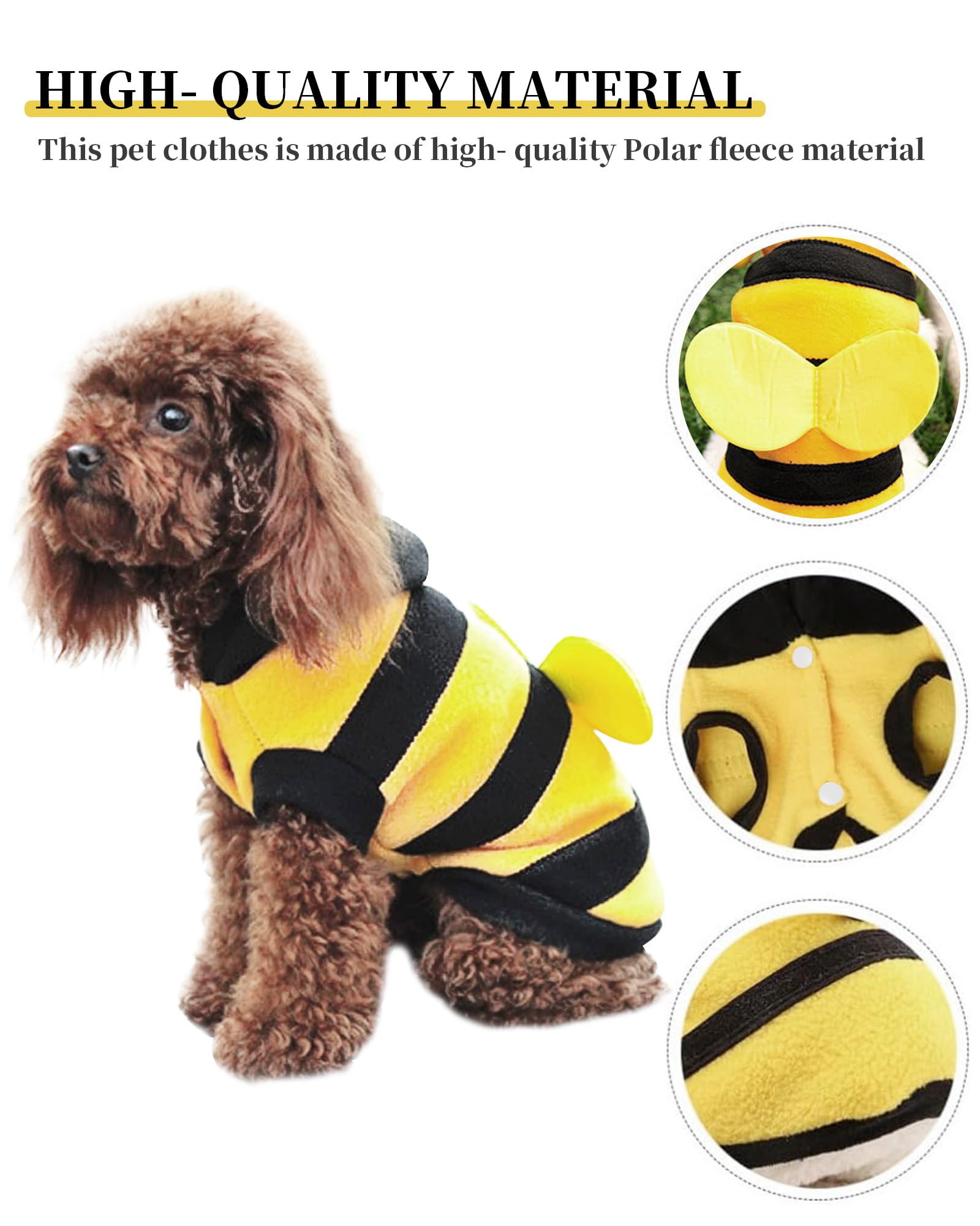Small Dog Cat Bumble Bee Outfits Halloween Costume Jumpsuit Fancy Dress Pet Clothes Little Bee-L - Image 3