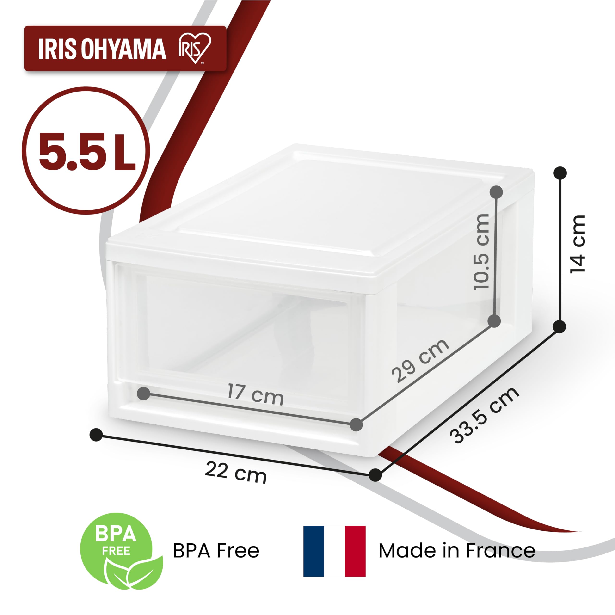 Iris Ohyama, Przezroczysty plastikowy drawer, możliwość układania w stos, biały, 7 l, zestaw 3 sztuk, wielofunkcyjny, widoczna zawartość, do łazienki, zabawek, biura, klatki piersiowej, organizera,