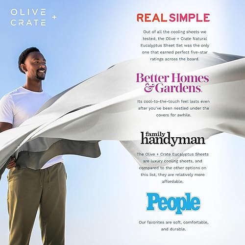 Miniatura 9 de Olive + Crate - Juego de sábanas para cama ajustable tamaño King dividida, 100% fibra de eucalipto Tencel certificada de Austria, frescas para
