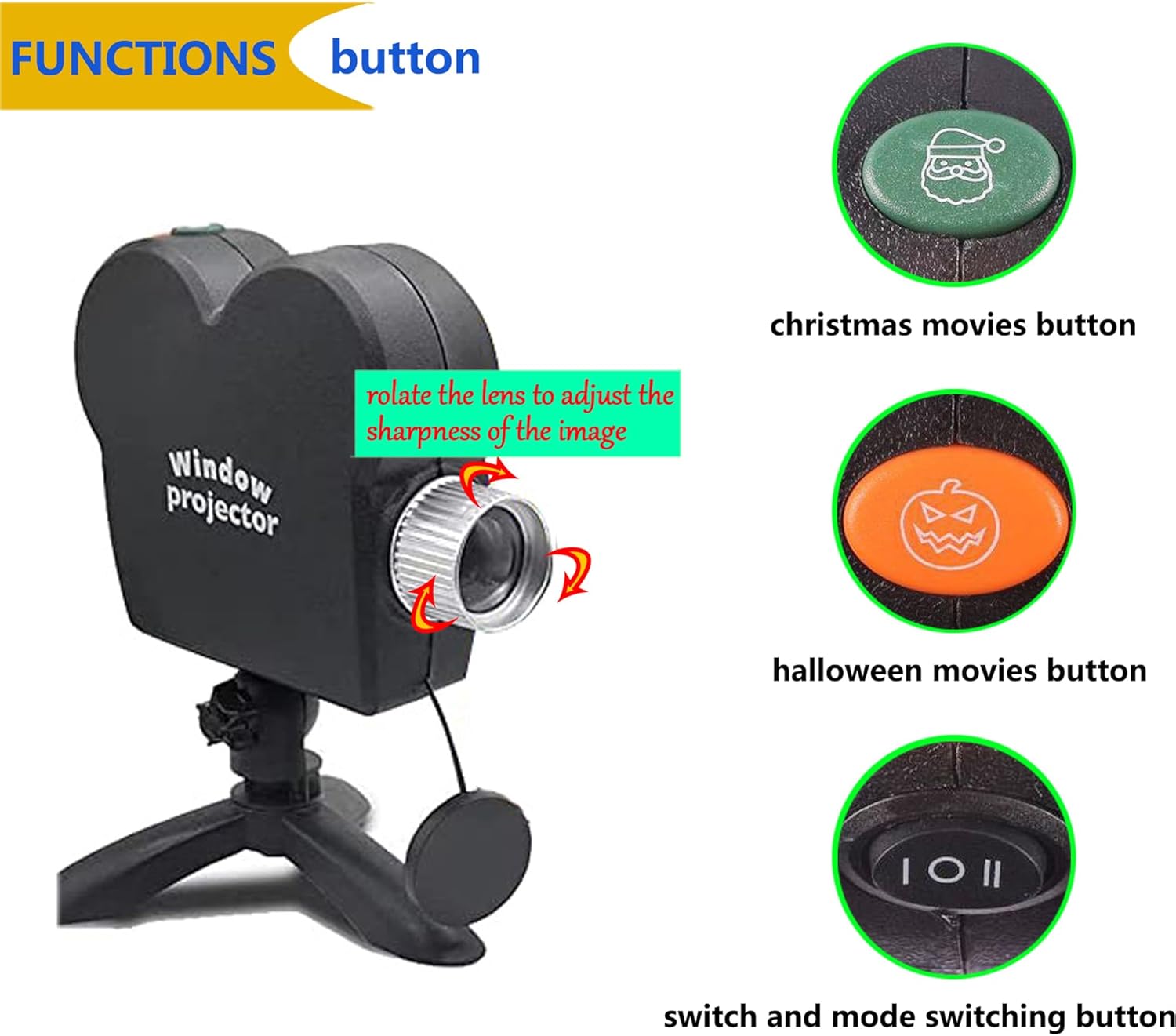 Halloween Windows Projector, Halloween Projector with a Tripod, Christmas Projector Built-in 12 Movies Mini Outdoor Halloween Projectors for XMS,Halloween Outdoor Decorations