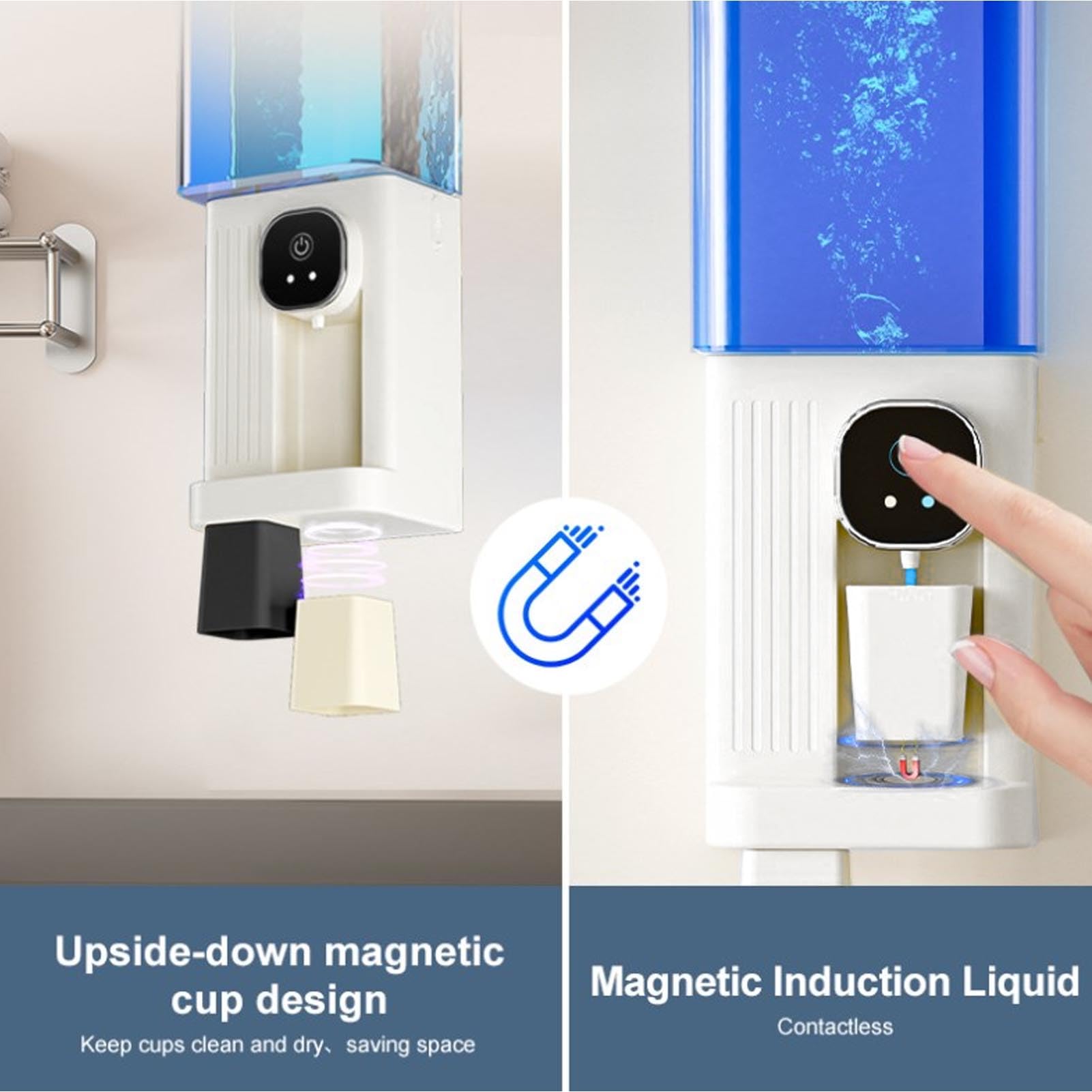 Dispenser Automatico per Collutorio con 2 Tazze Magnetiche Capacità 700 Ml Dispenser a Parete con Rilevamento Intelligente Bagno