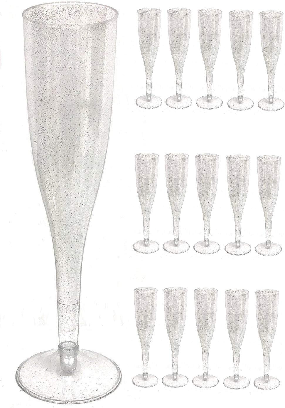 30pc Clear Plastic With Silver Glitter Classicware Glass Like Champagne Wedding Parties Toasting Flutes