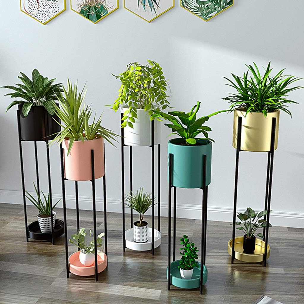 2-Tier Iron Flower Racks/Plant Stand for Living Room Balcony Indoor/Outdoor Metal Standing Rack Garden Bonsai Display Shelf - Gold(S)