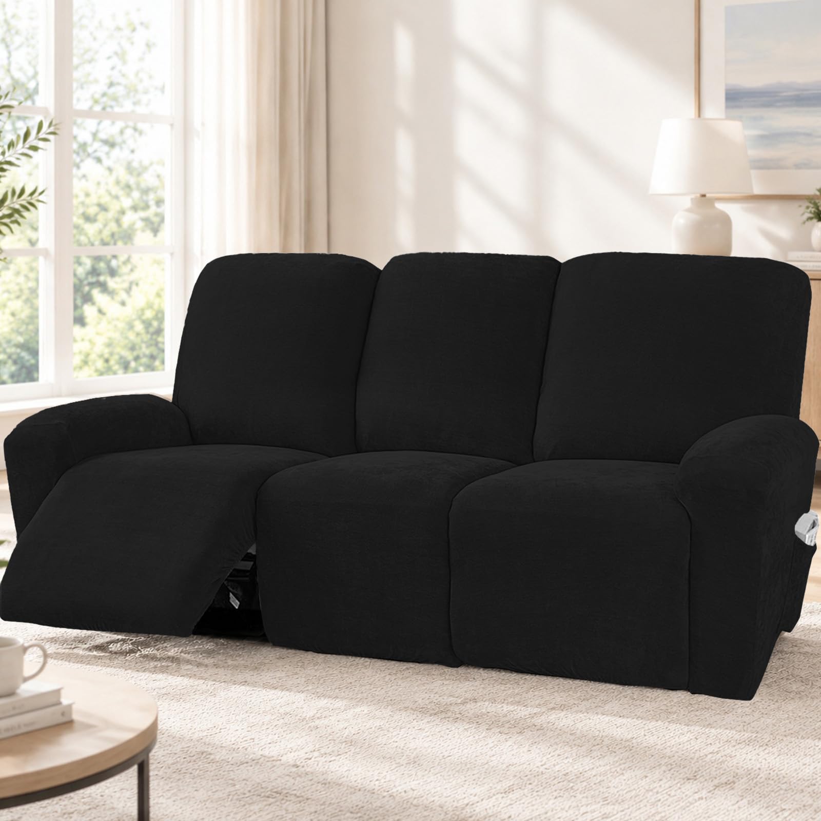 Stretch Velvet Recliner Sofa Cover, 3-Seater Recliner Chair Cover — image 1