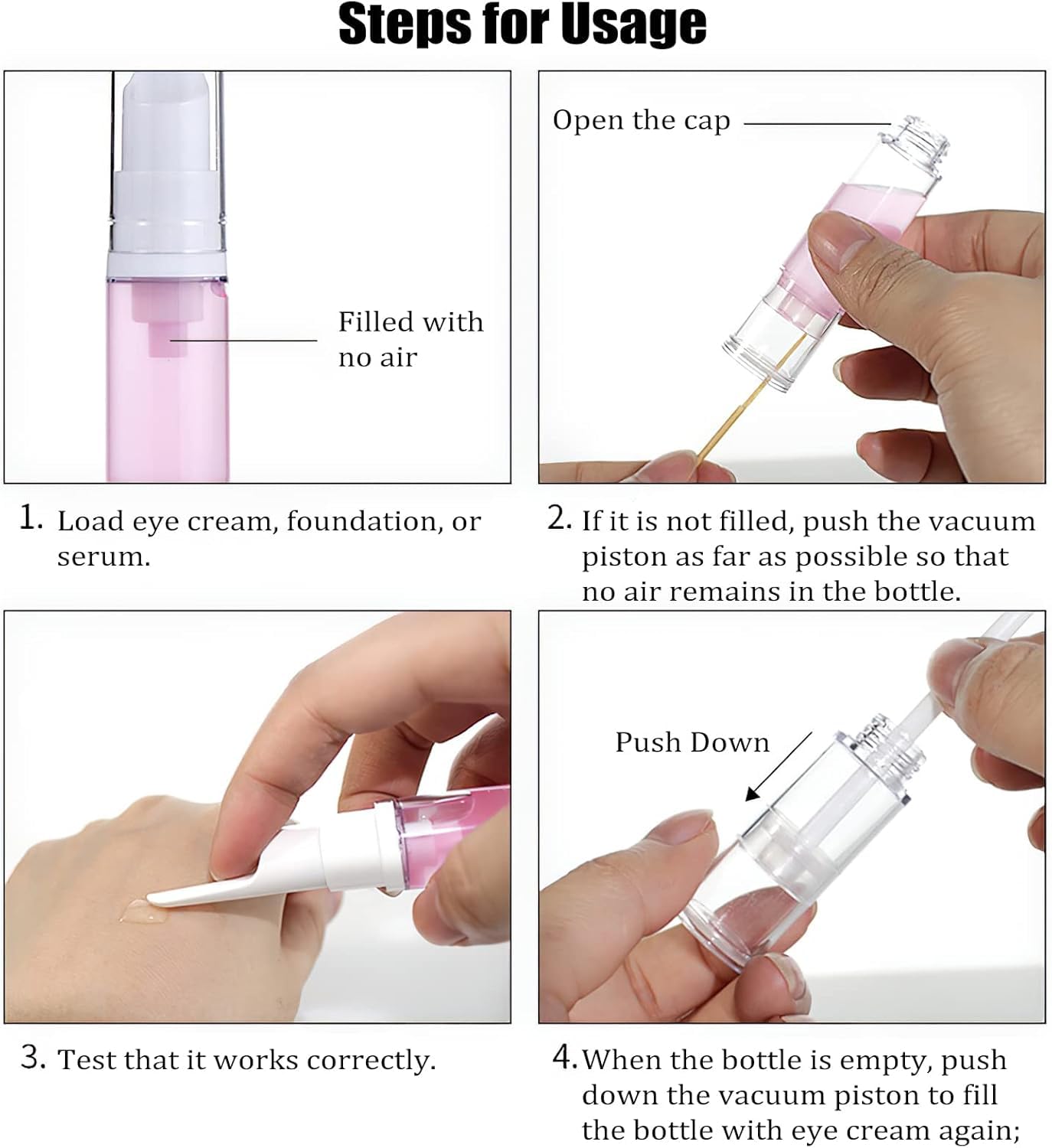 Prostuff.in® 10ml Travel-Sized Airless Vacuum Pump Bottle Leak-Proof, Unscented, and Portable Containers Liquid Dispenser Bottle for Lotion, Cream, Eye Serum, and Toiletries Cosmetic Container 2 Pcs - Image 8 thumbnail