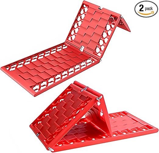 All-Weather Foldable Auto Traction Mat Tire Grip Aid, Self-rescue Off-road board, Anti-skid Pad, Ideal to Unstuck Your Car From Snow, Ice, Mud, and Sand (2-Pack)