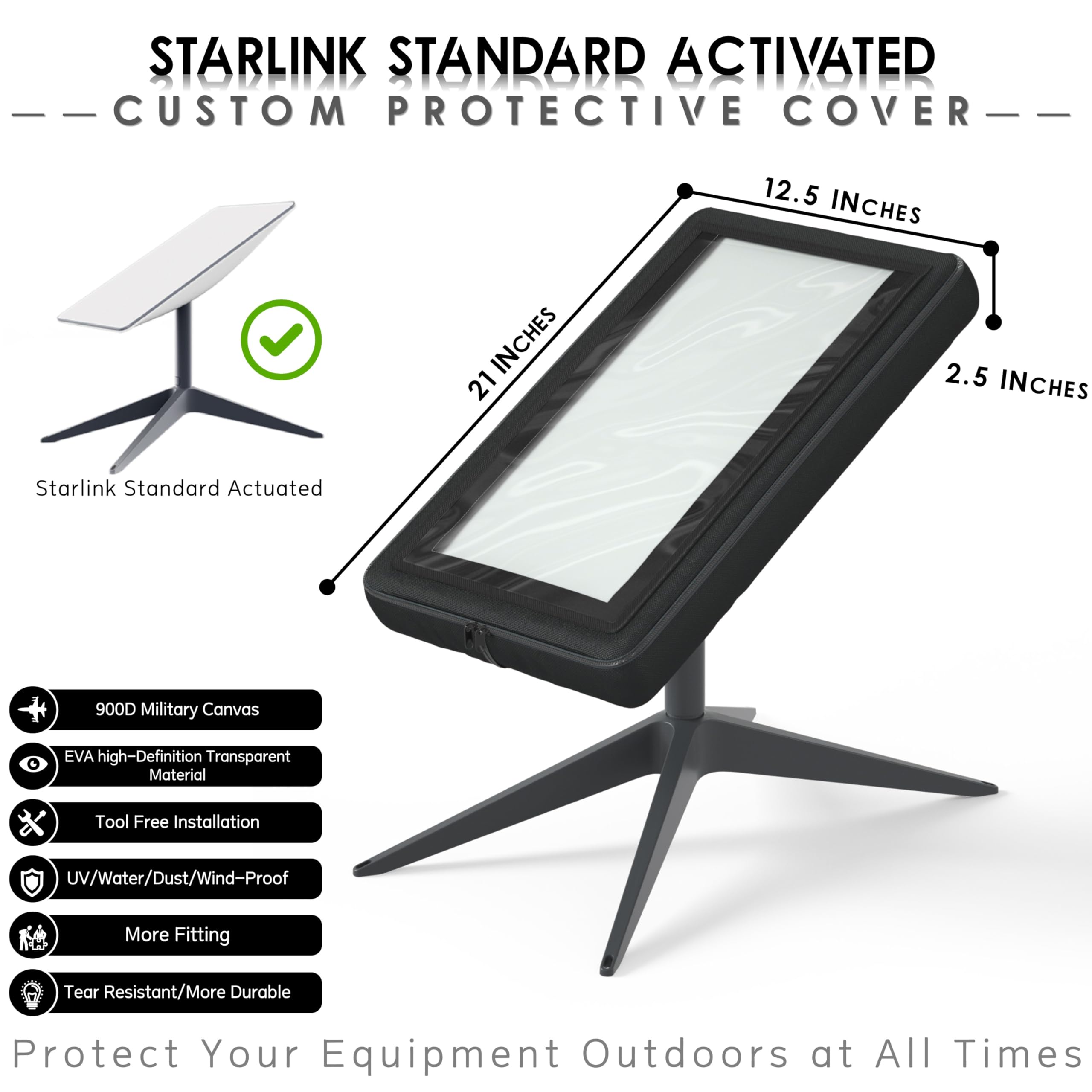 Starlink Gen2 Cover, Satellite Accessories, PVC Material+900D Fabric, Weather-Resistant, Dustproof and Waterproof, for Maximum Signal Performance & Durability, Black