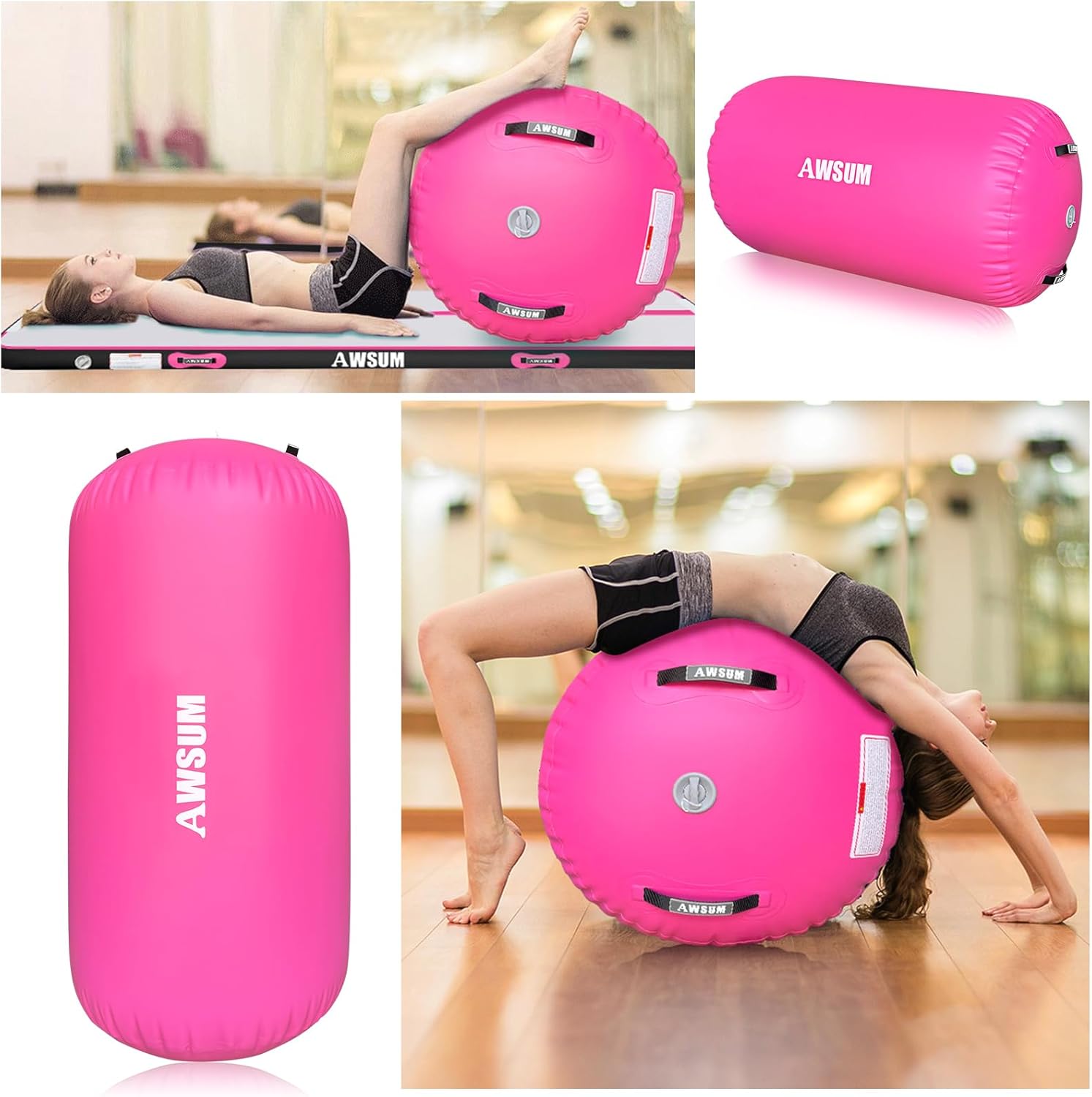 AWSUM 10ft /13ft Gymnastics Mat with Air Roller Tumbling Barrel Back Somersault Backbend Trainer for Inflatable Gymnastics Springboard Back Handspring Equipment, with Electric Pump