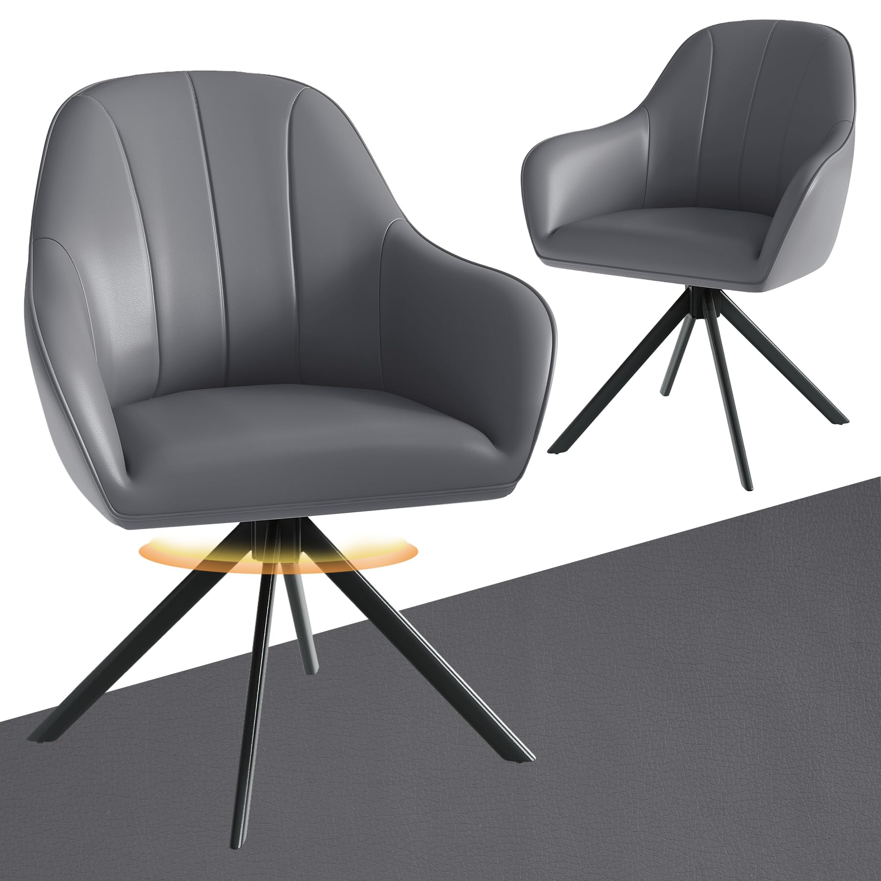 Hawthyhome 360°Swivel Dining Chairs Set of 2 Upholstered 5cm Cushion Grey