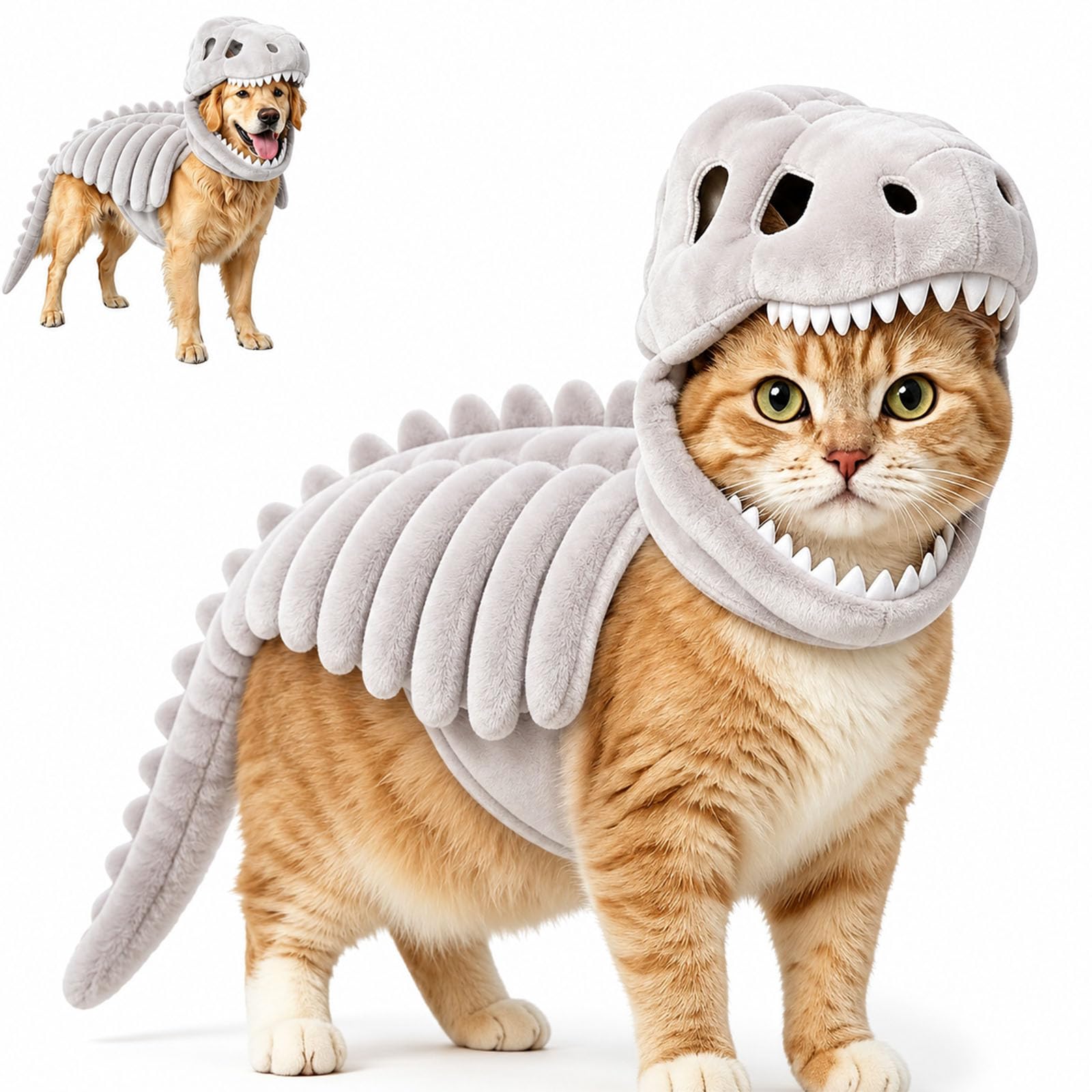 Dog Cat Pet Dinosaur Skeleton Costume - 25/35/45cm Pet Dinosaur T-Rex Skeleton Plush Costume, 3D Cozy Dinosaur Skeleton pet Outfit, Funny Dog Dinosaur Costumes for Halloween & Dress-Up Play (C,35cm)