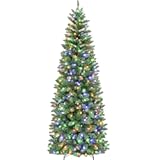 6ft Prelit Pencil Slim Christmas Tree with 200 Color Changing LED Lights&comma; 544 Branch Tips&comma; Metal Stand and Hinged Branches&comma; 10 Color Modes