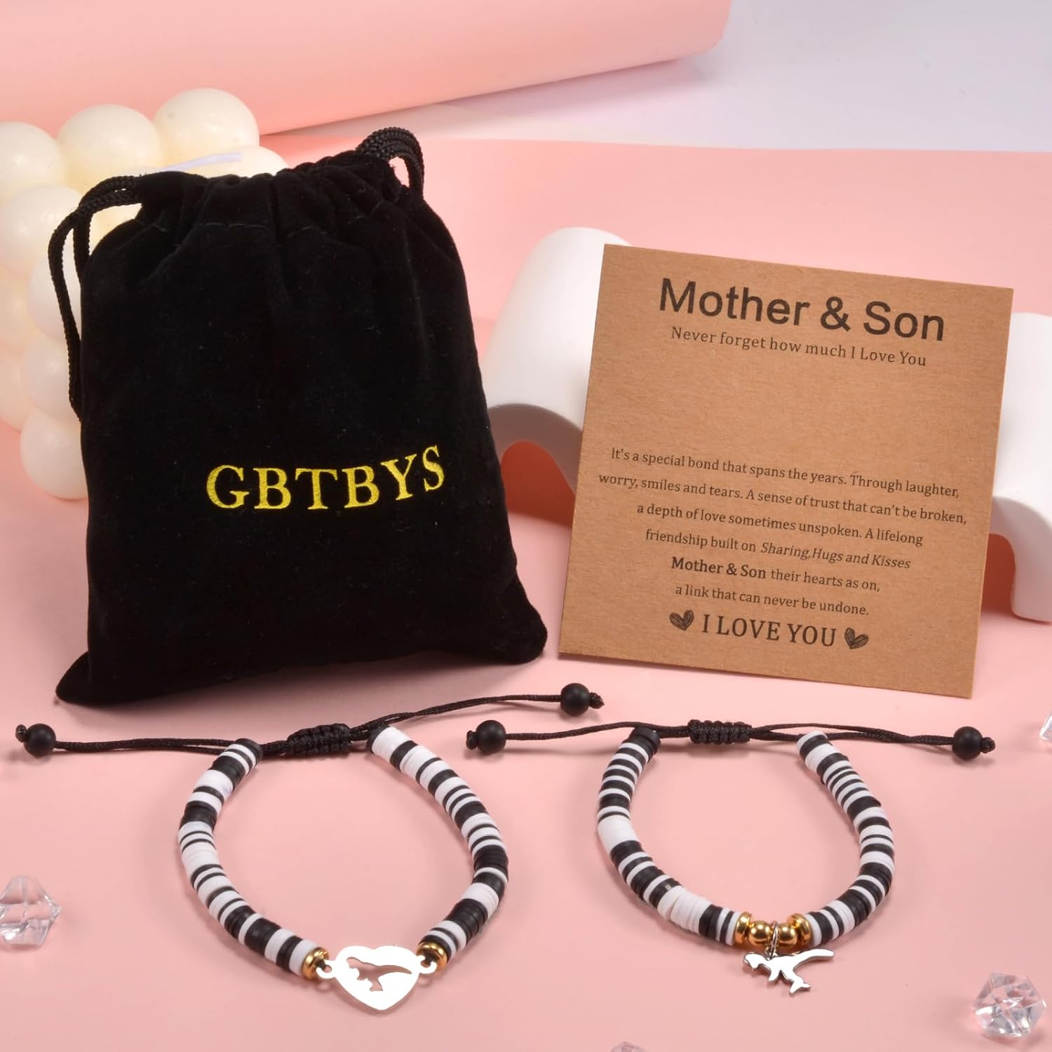 2PCS Mother Son/Daughter Bracelet Mothers Day Gifts First Communion Gift Mommy and Me Bracelets Baptism Birthday Matching Wish Bracelets Set for Teen Boy Girl