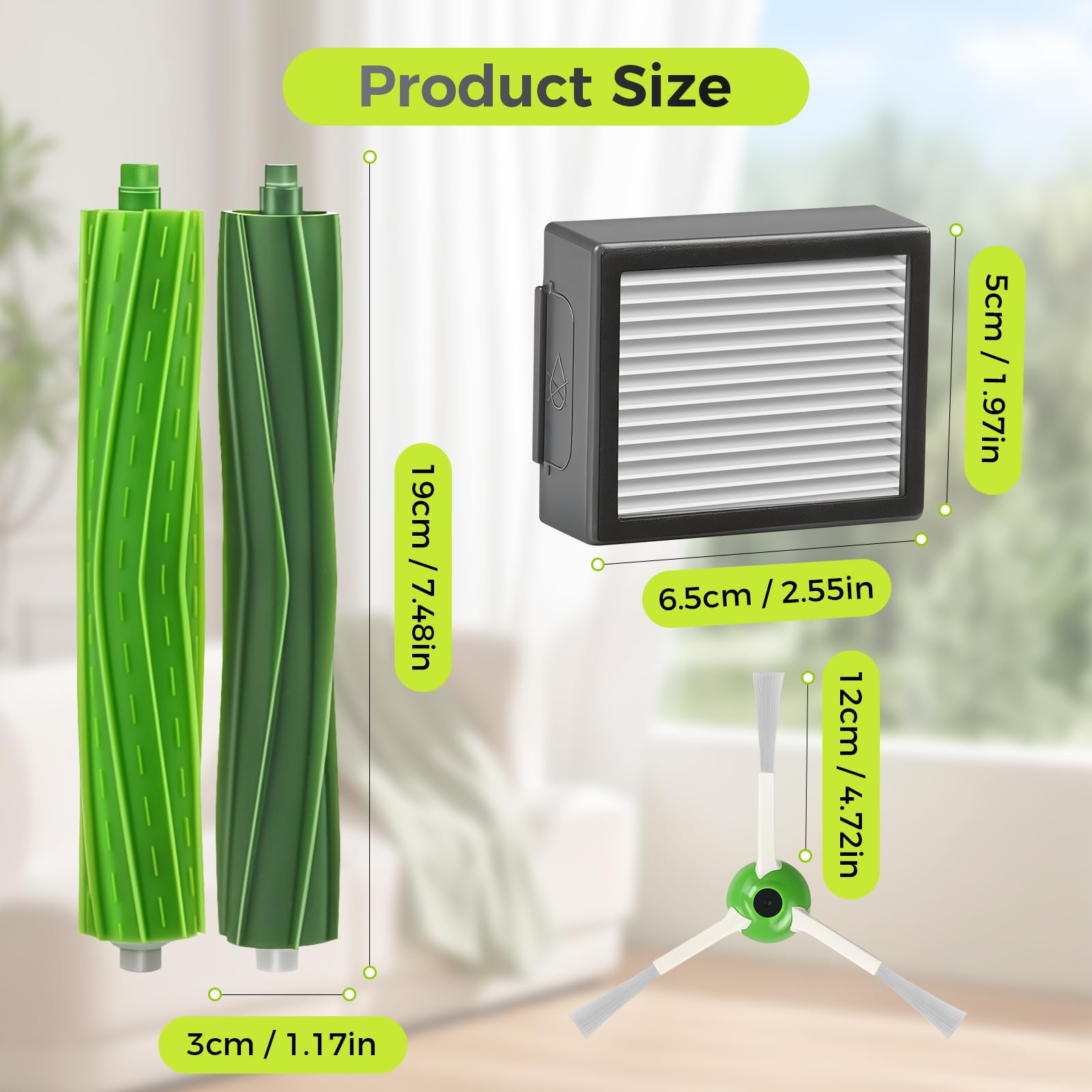 22 Stück Zubehör für iRobot Roomba i7 i7+ i3 i3+ i4 i4+ i6 i6+ i8 i8+ j7 j7+ E5 E6 E7 Saugroboter | Kompatibles Ersatzteile Set mit 4X Hauptbürsten, 8 Filtern, 8 Seitenbürsten