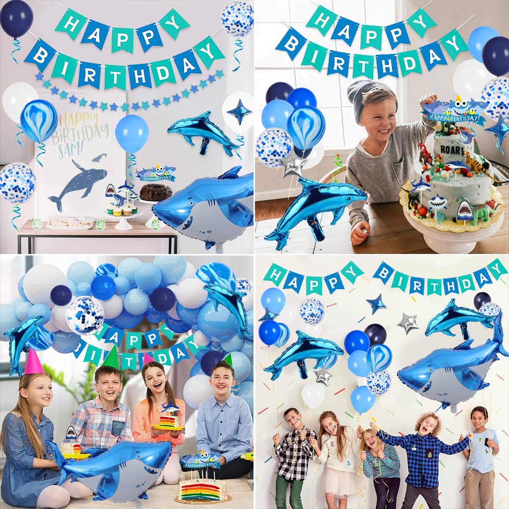 Décoration Anniversaire Requin - 29 pcs Ballons Baby Shark Bannière de Joyeux Anniversaire pour