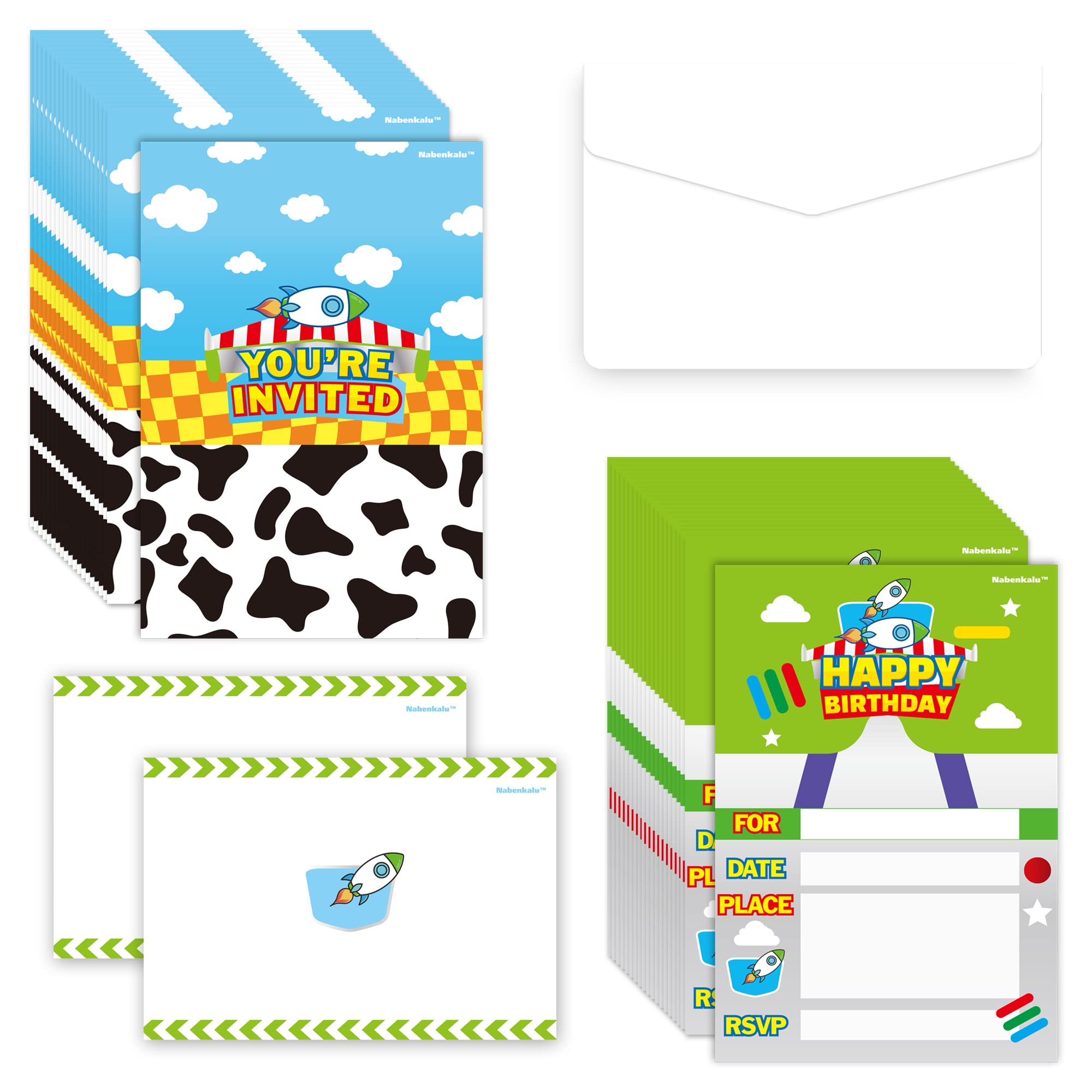 Cartoon Story Birthday Party Invitation Cards and Envelopes, 20pcs, Toy Theme, Multicolor