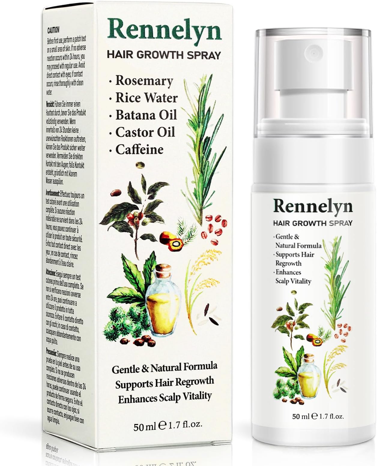 Natural Hair Growth Oil Spray: Rosemary Castor Batana Oil with Rice Water Lotion for Hair Growth and Thickening, 60 mL – Hair Loss Treatment For Women