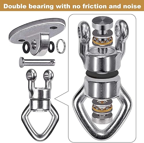 Miniatura 4 de BeneLabel Percha de columpio con rodamiento giratorio de 800 libras de capacidad de acero inoxidable para montaje en techo, kit para colgar sedas