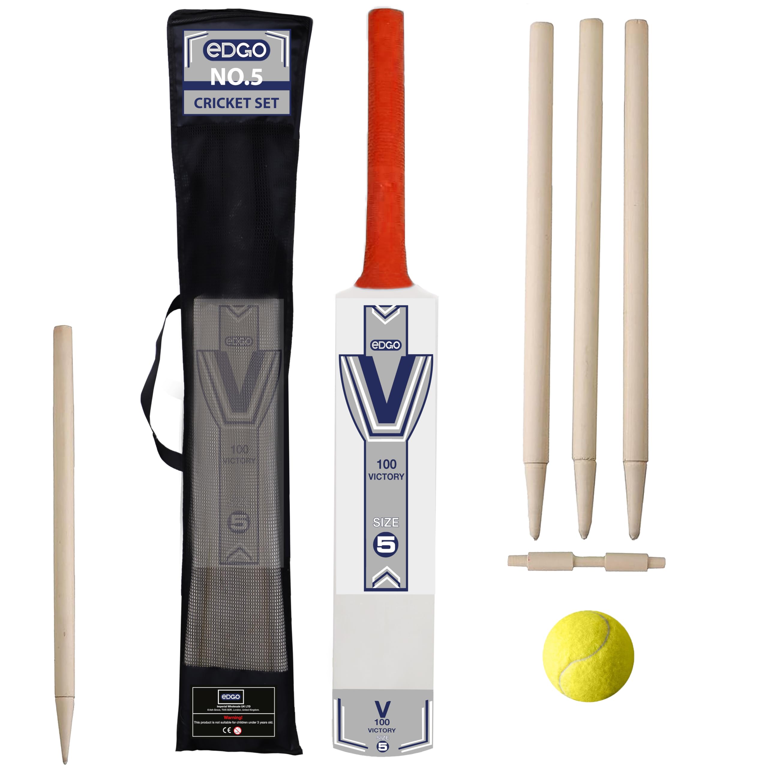 EDGO Cricket Set - Size 5 Kids/Adult Beginner/Professional Cricket Set with Cricket Bat, Ball, 4 Stumps, Bails and Bag - Durable Lightweight Cricket Equipment