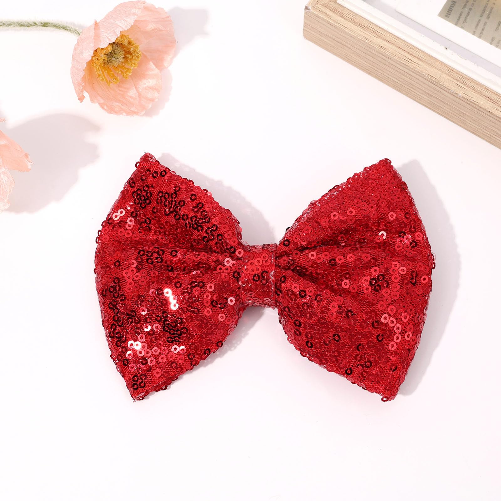 Glitter Red Hair Bow Clips for Girls - Sparkly Sequin -6